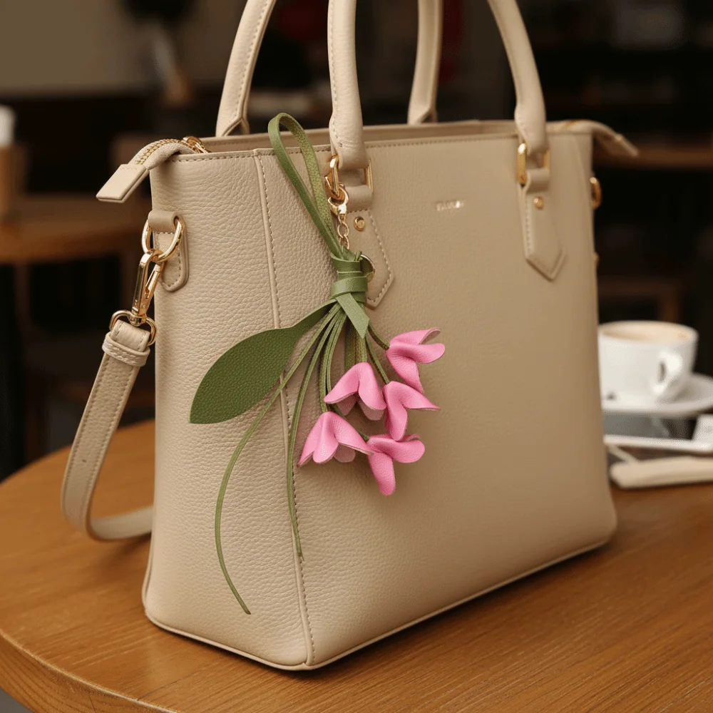 Trendy Hanger Flower Pu Leather Pendant Handmade Car Keyring Leather Keychain Creative Cartoon Bag Pendant Women