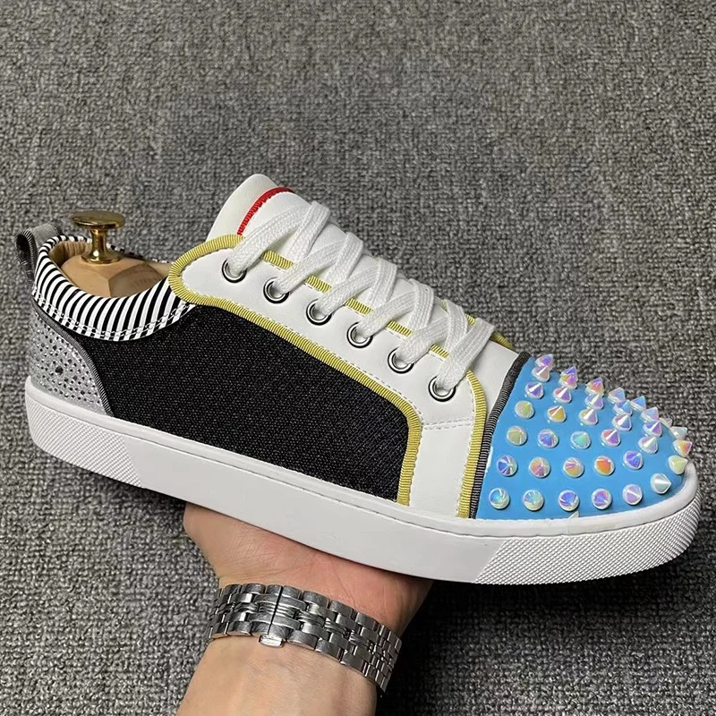 men luxury fashion rivets shoes stage punk dress lace-up flats platform shoe brand designer breathable footwear summer sneakers - Image 2
