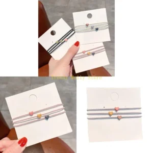 N5KB Toddler Girls Hair Band Sweet Love Heart Hair Rope Braid Hair Rings Girl Spring Ponytail Holder Simple Headdress 3PCS