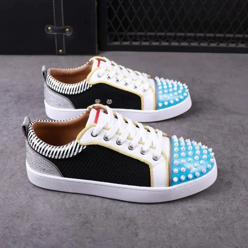 men luxury fashion rivets shoes stage punk dress lace-up flats platform shoe brand designer breathable footwear summer sneakers - Image 5