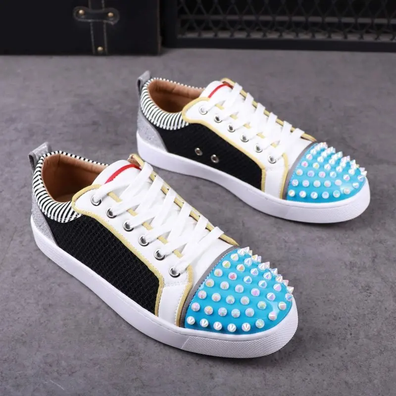 men luxury fashion rivets shoes stage punk dress lace-up flats platform shoe brand designer breathable footwear summer sneakers - Image 3