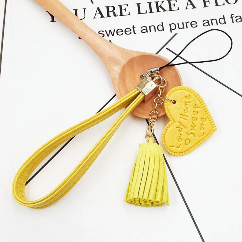 Love Heart Tassel Hand Wrist Lanyard Strap String For Phones PU Leather Rope USB Flash Drives Keychains - Image 5