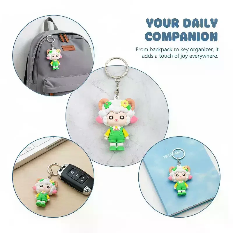 Cute Cartoon Sheep PVC Keychains With Lovely Outfits Sturdy Metal Ring For Nice Bag Decor Gift For Kids And Friends - Image 3