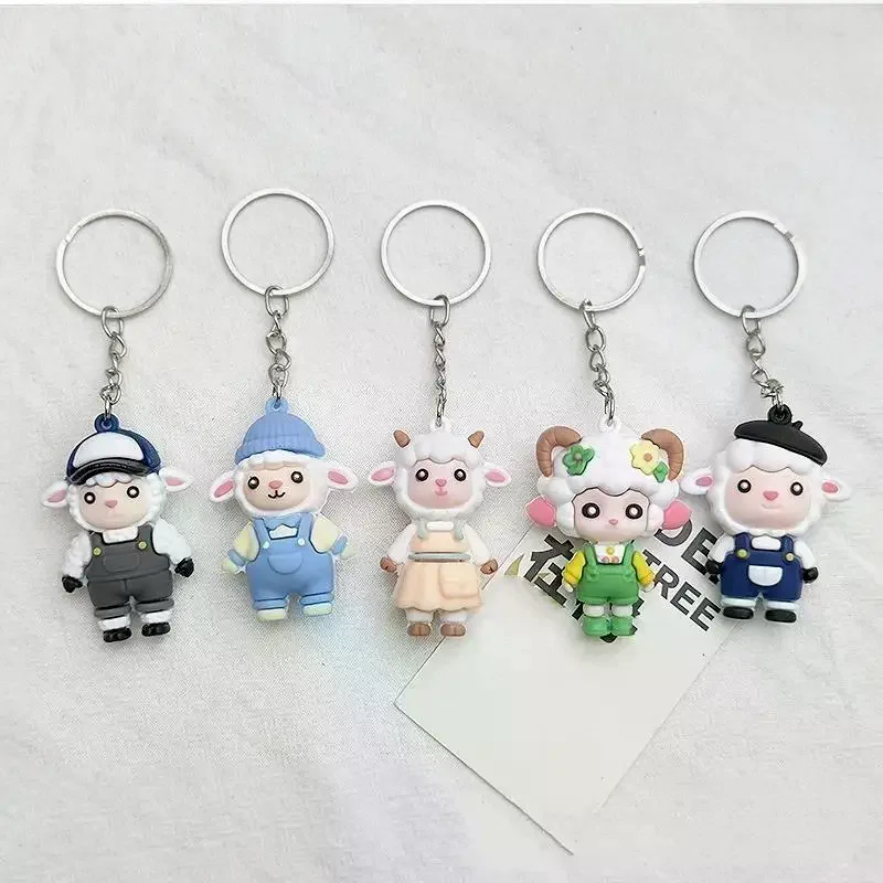 Cute Cartoon Sheep PVC Keychains With Lovely Outfits Sturdy Metal Ring For Nice Bag Decor Gift For Kids And Friends - Image 2